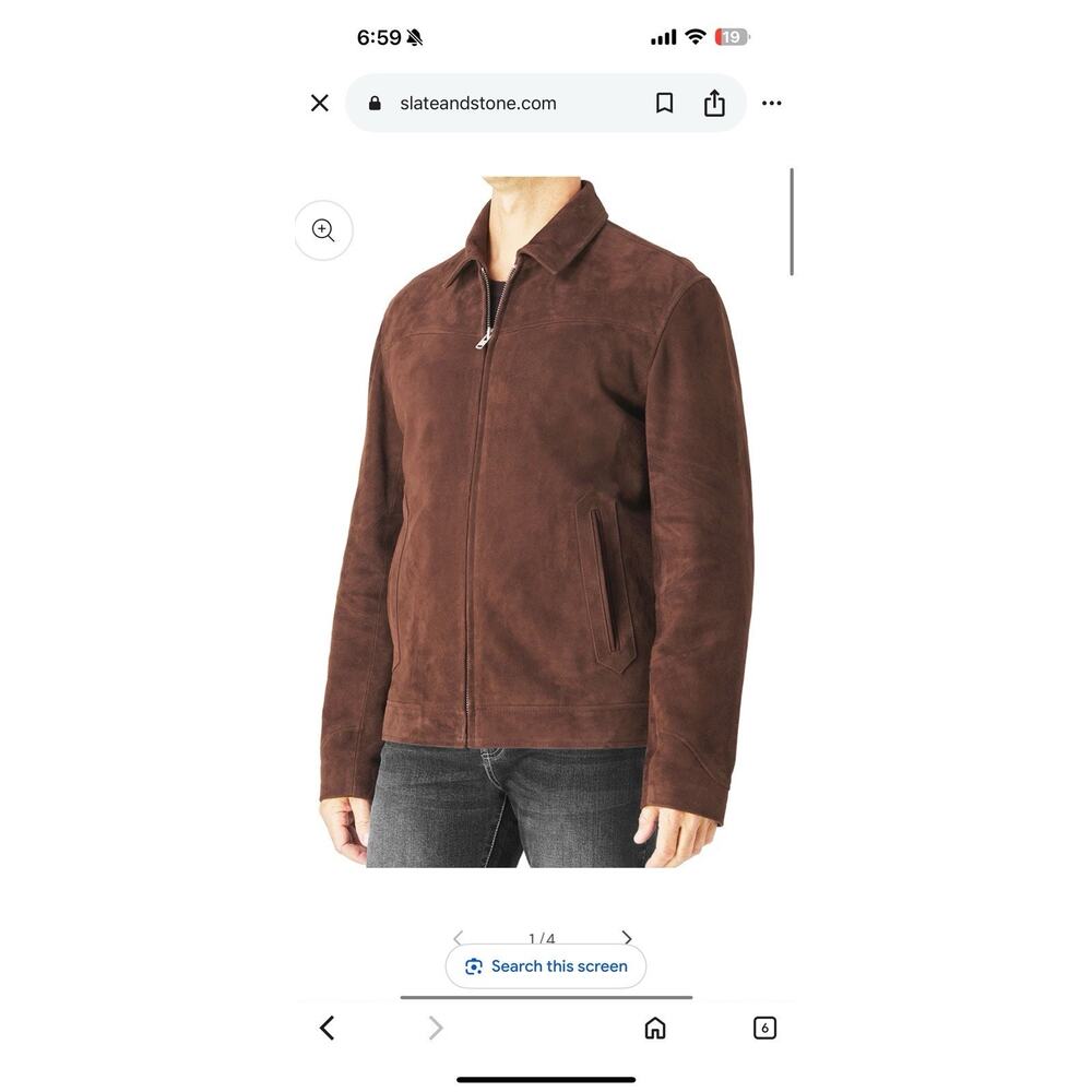 $598 Mens Slate & Stone Suede Bomber Jacket Chocolate Brown Large
